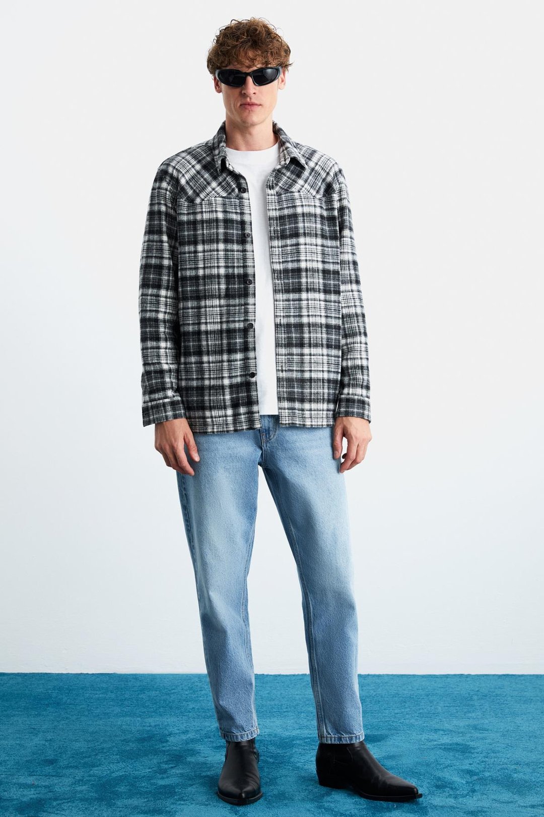 Allenı Erkek Gömlek Yaka Relaxed Fit Düğme Detaylı Sıcak Tutan Oduncu Siyah Gömlek