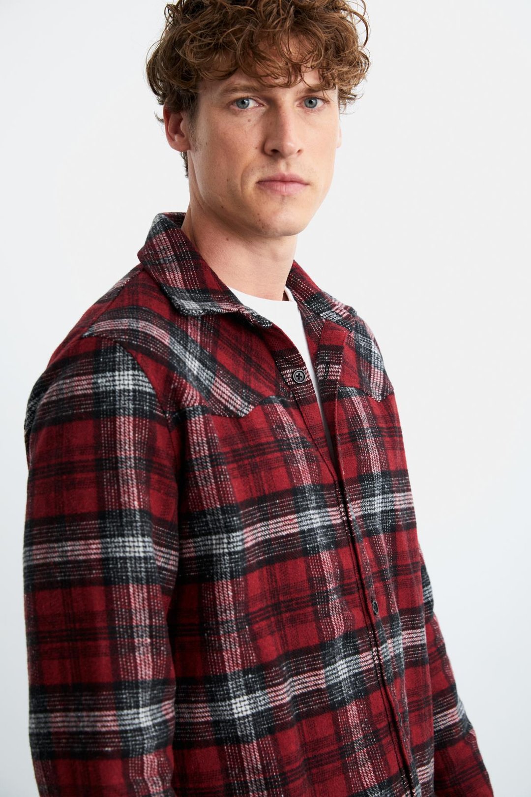 Allenı Erkek Gömlek Yaka Relaxed Fit Düğme Detaylı Sıcak Tutan Oduncu Kırmızı Gömlek