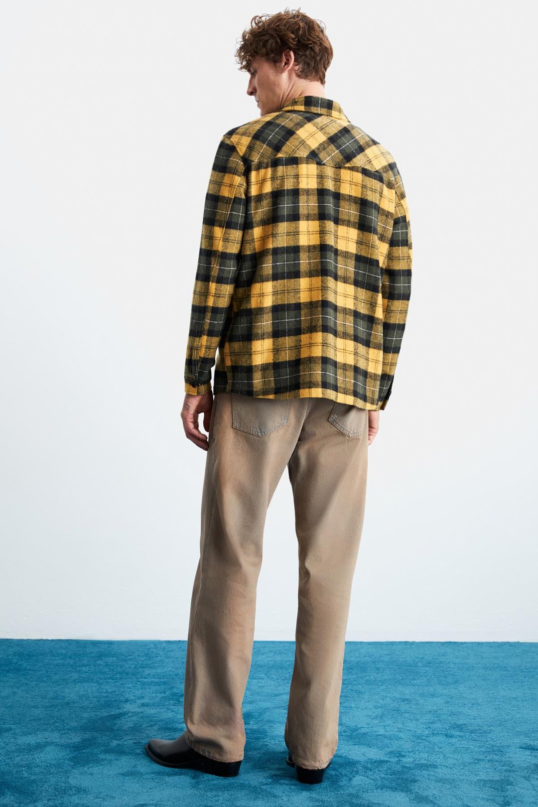 Allenı Erkek Gömlek Yaka Relaxed Fit Düğme Detaylı Sıcak Tutan Oduncu Safran Sarı Gömlek