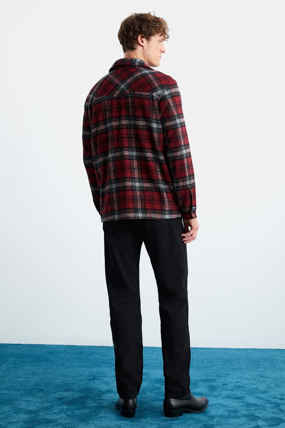 Allenı Erkek Gömlek Yaka Relaxed Fit Düğme Detaylı Sıcak Tutan Oduncu Kırmızı Gömlek