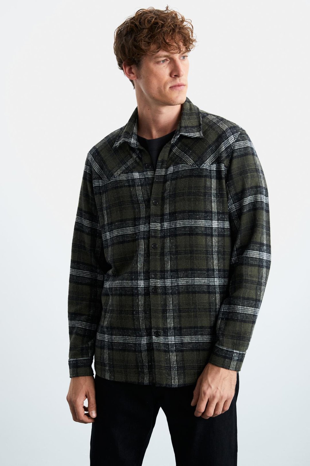 Allenı Erkek Gömlek Yaka Relaxed Fit Düğme Detaylı Sıcak Tutan Oduncu Haki Gömlek