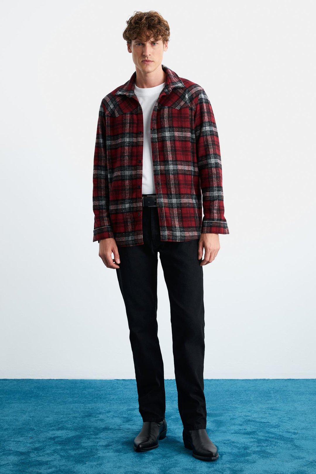 Allenı Erkek Gömlek Yaka Relaxed Fit Düğme Detaylı Sıcak Tutan Oduncu Kırmızı Gömlek