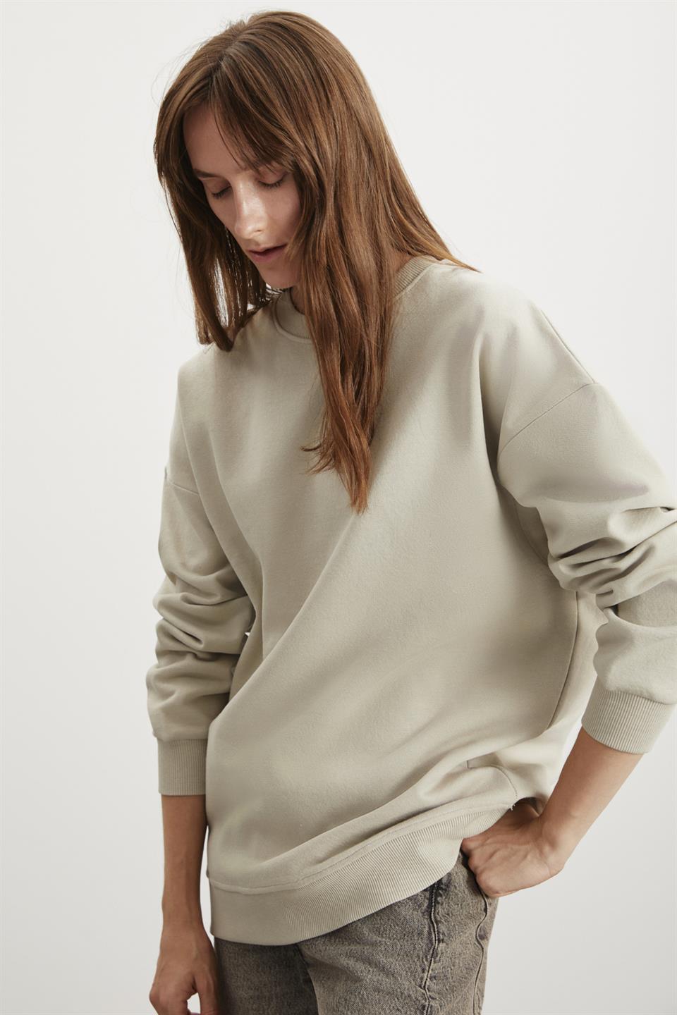ALLYS  Oversize Taş Rengi Tekli Sweatshirt