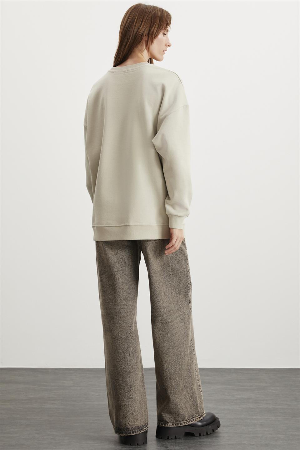 ALLYS  Oversize Taş Rengi Tekli Sweatshirt