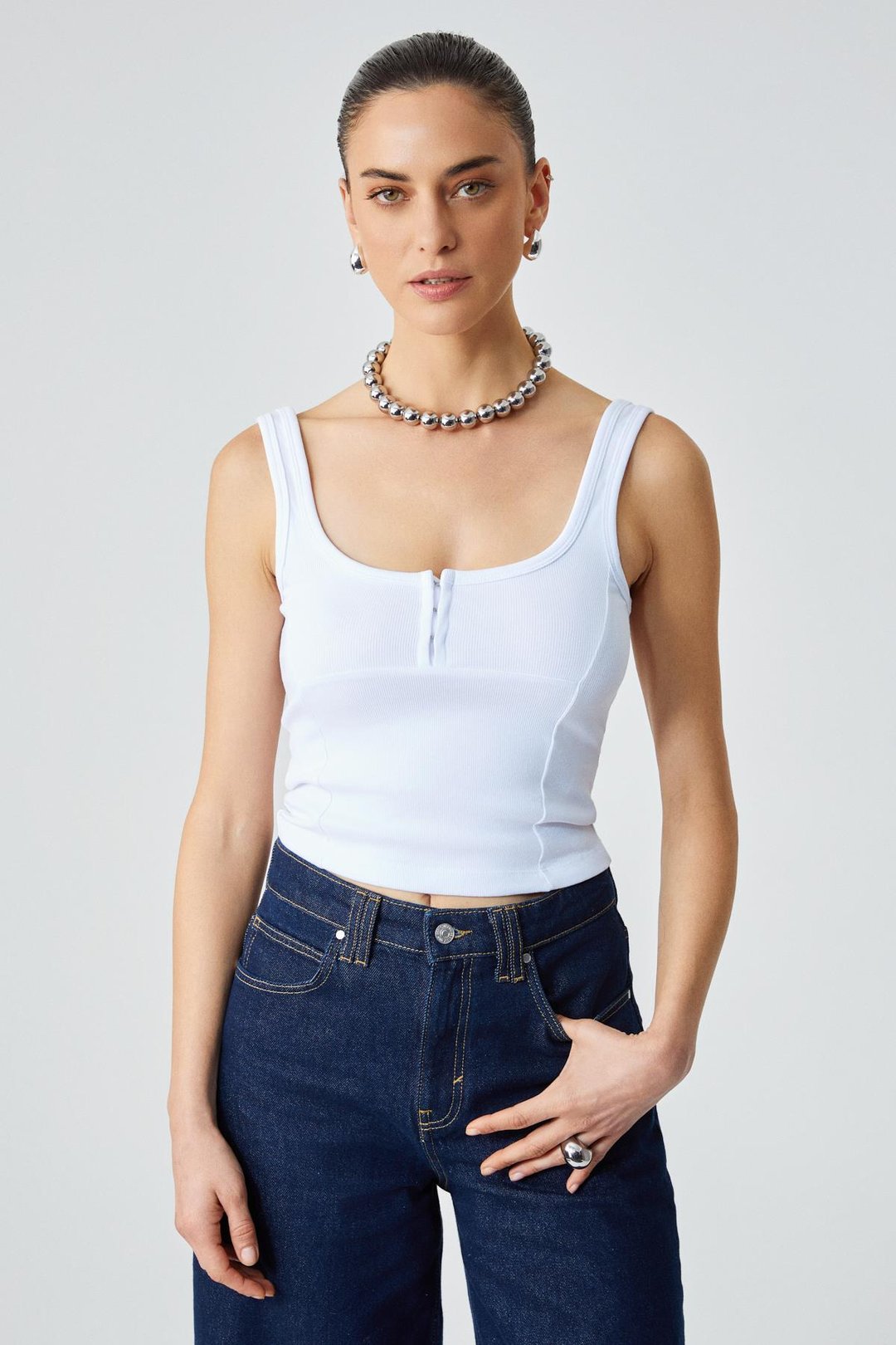 ALYONA Kadın Slim Fit U Yaka Beyaz Atlet