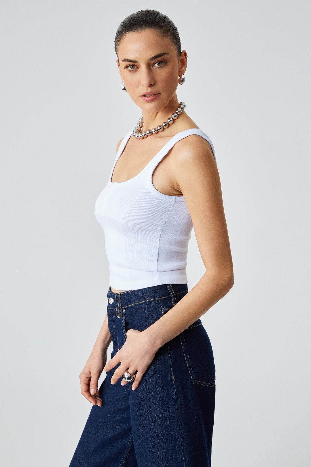 ALYONA Kadın Slim Fit U Yaka Beyaz Atlet