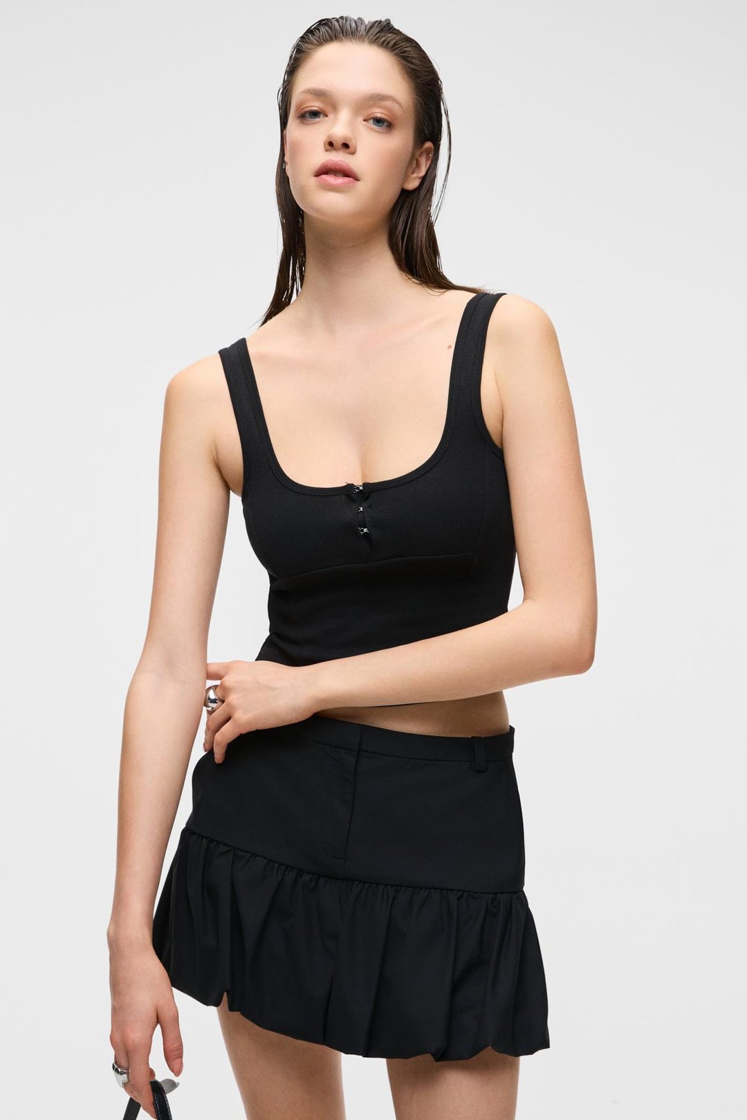 ALYONA Kadın Slim Fit U Yaka Siyah Atlet