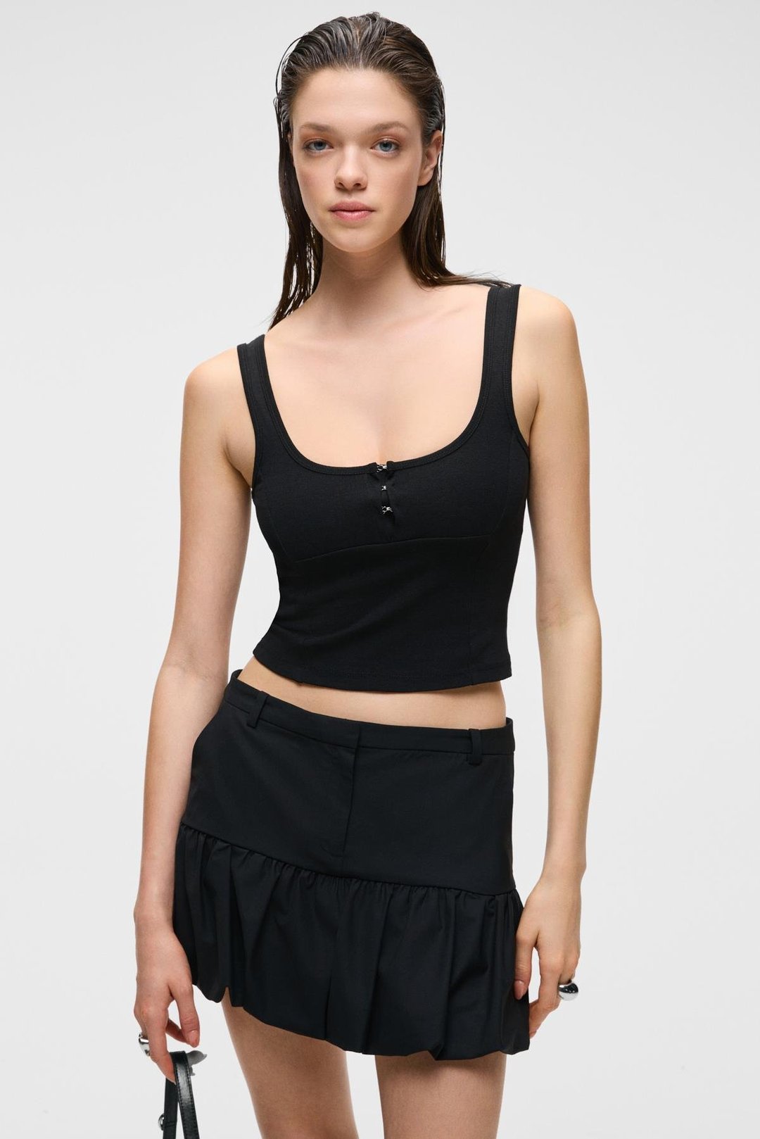 ALYONA Kadın Slim Fit U Yaka Siyah Atlet