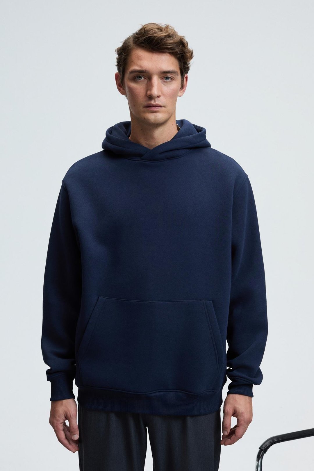 AMOS Erkek Yumuşak Kumaşlı 3 İplik Oversize Kapüşonlu Kanguru Cepli Lacivert Sweatshirt