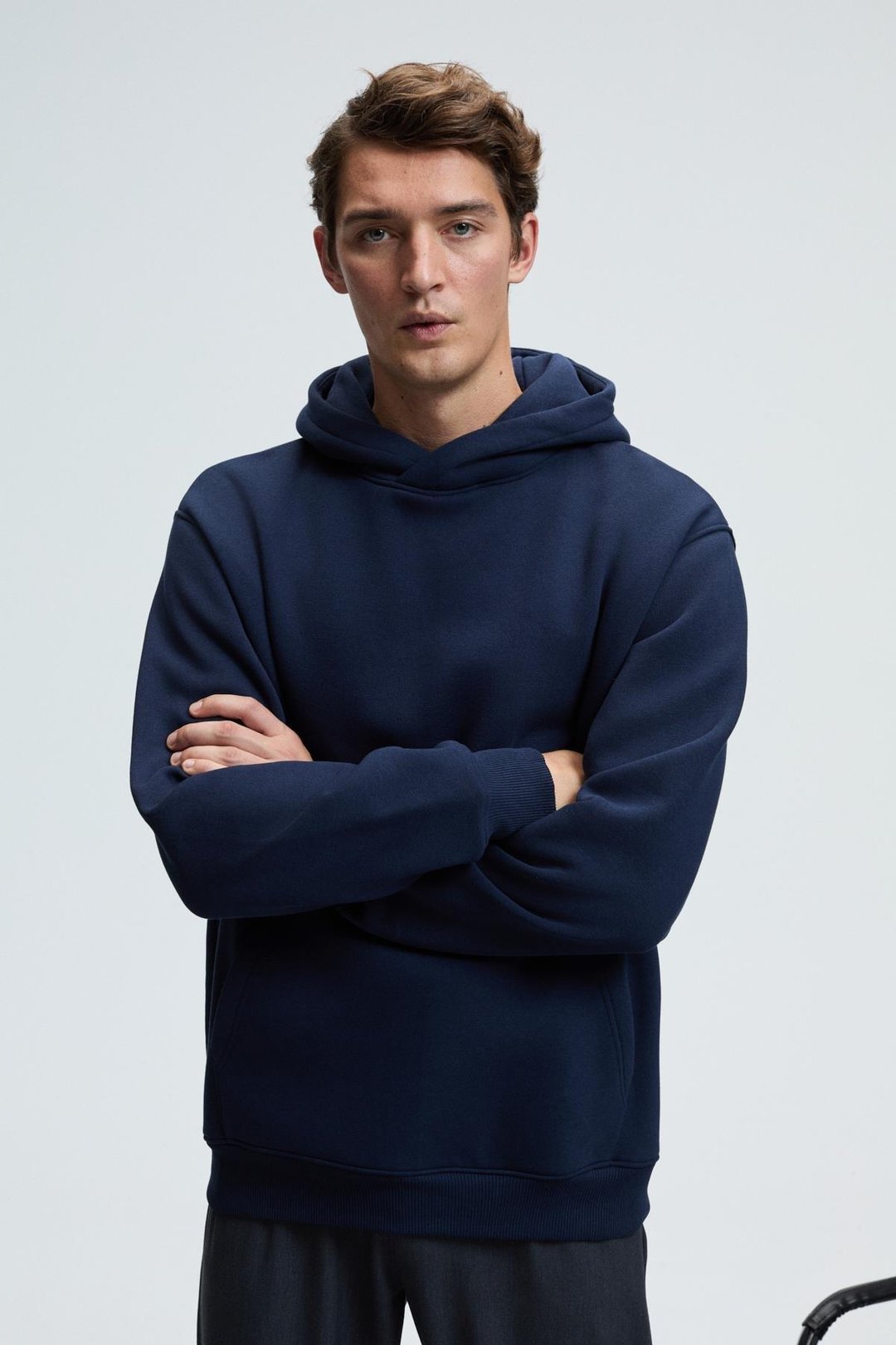 AMOS Erkek Yumuşak Kumaşlı 3 İplik Oversize Kapüşonlu Kanguru Cepli Lacivert Sweatshirt