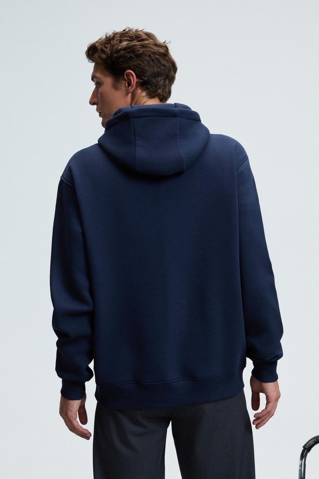 AMOS Erkek Yumuşak Kumaşlı 3 İplik Oversize Kapüşonlu Kanguru Cepli Lacivert Sweatshirt