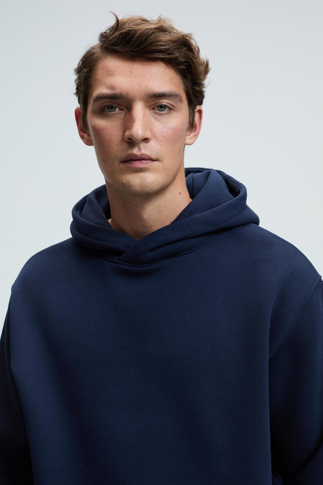 AMOS Erkek Yumuşak Kumaşlı 3 İplik Oversize Kapüşonlu Kanguru Cepli Lacivert Sweatshirt