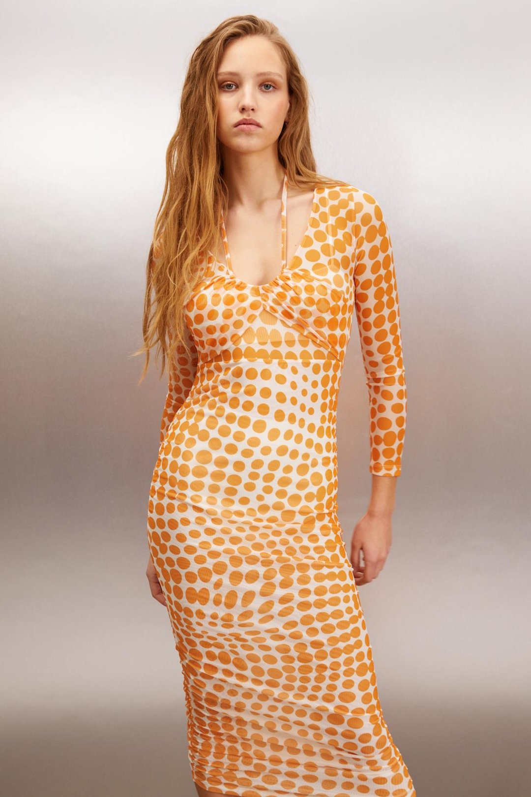 ANATOLA Slim Slim Turuncu -Desenli Tekli Elbise