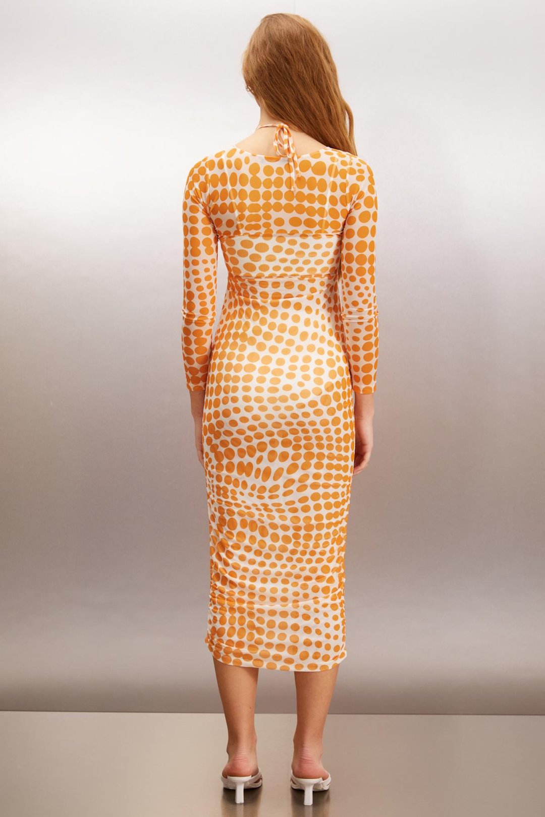 ANATOLA Slim Slim Turuncu -Desenli Tekli Elbise