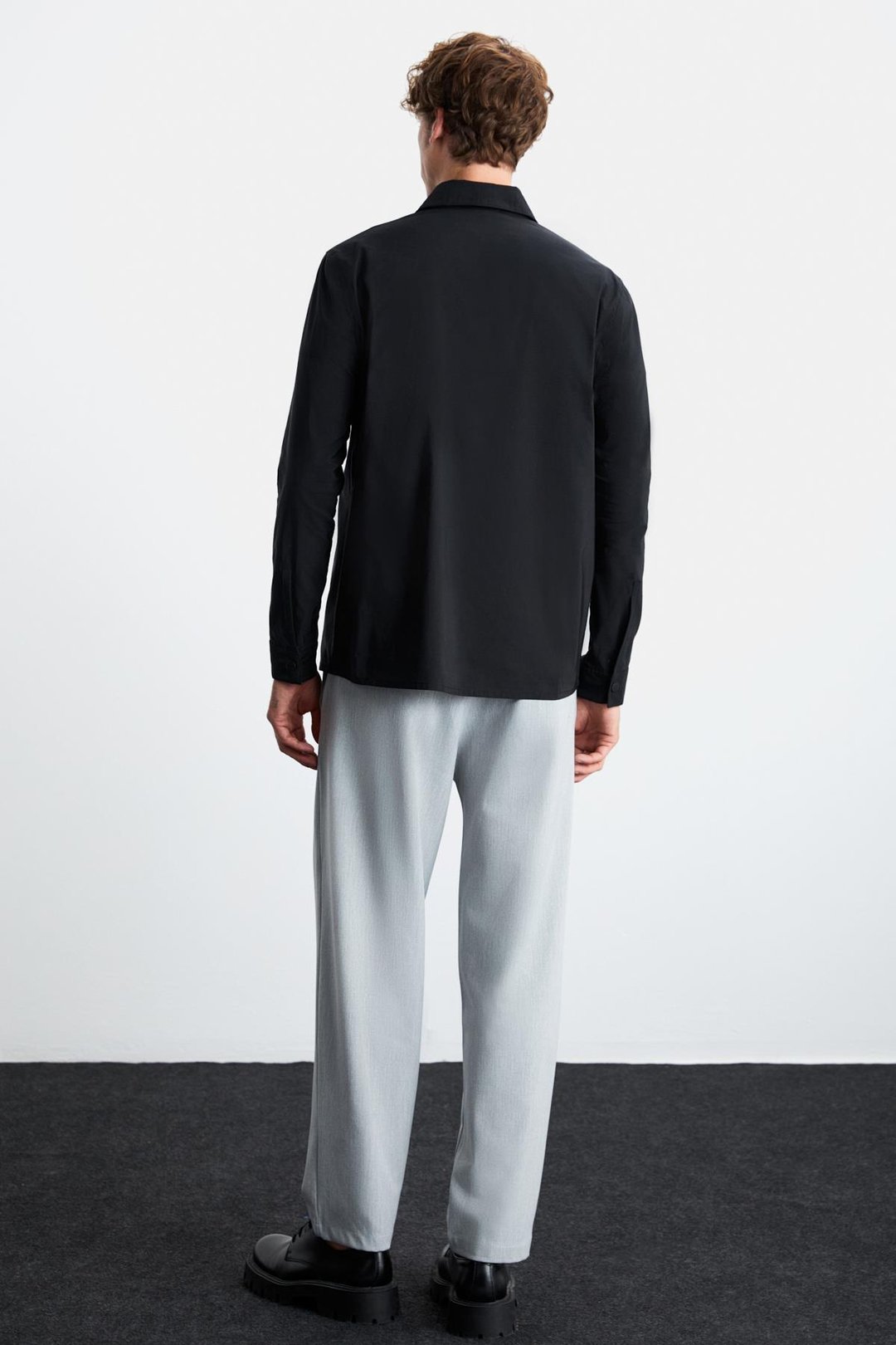 ANGELO Erkek Kalın Poplin Kumaşlı Dekoratif Fermuarlı Cepli Gömlek Tipi Siyah Ceket