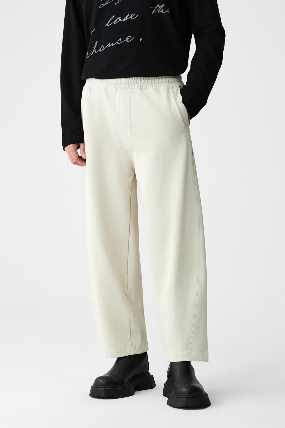 ANOMOS Erkek Pamuklu Beli Lastikli Çift Cepli Geniş Paçalı Relaxed Fit Taş Rengi Eşofman Altı