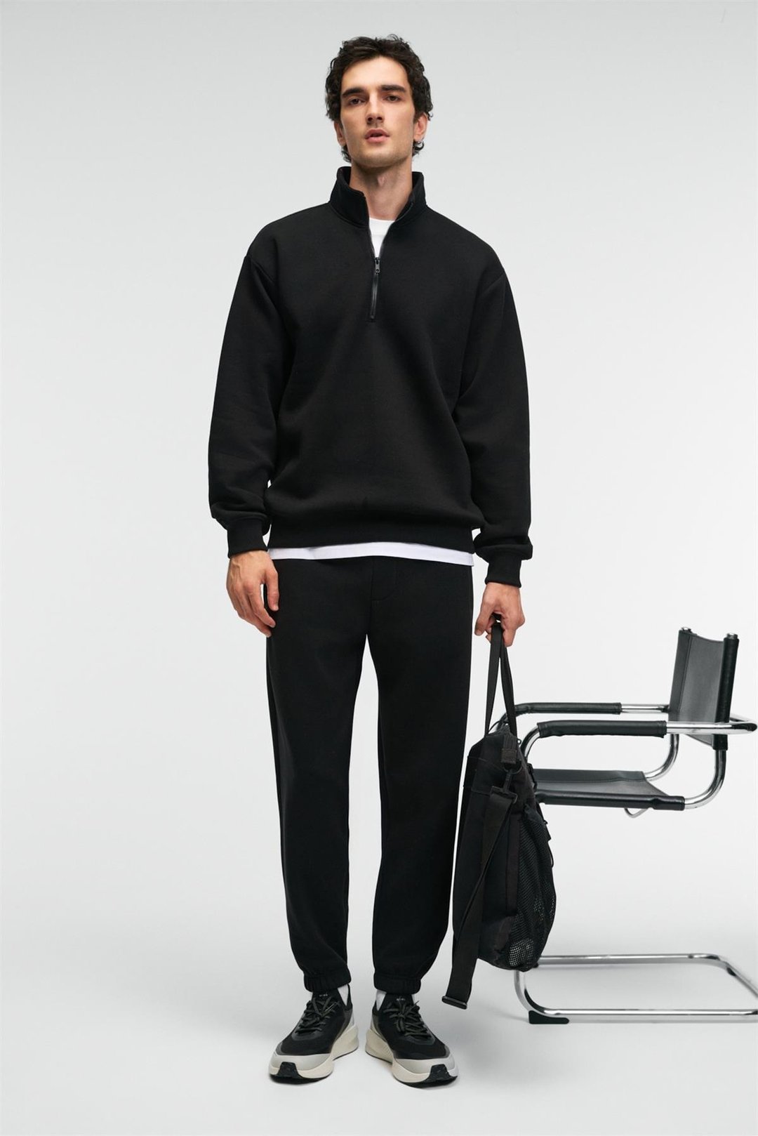 ANSEL Erkek Lastikli Dar Paça Üç Cepli Yumuşacık Organik Pamuklu Siyah Eşofman Altı