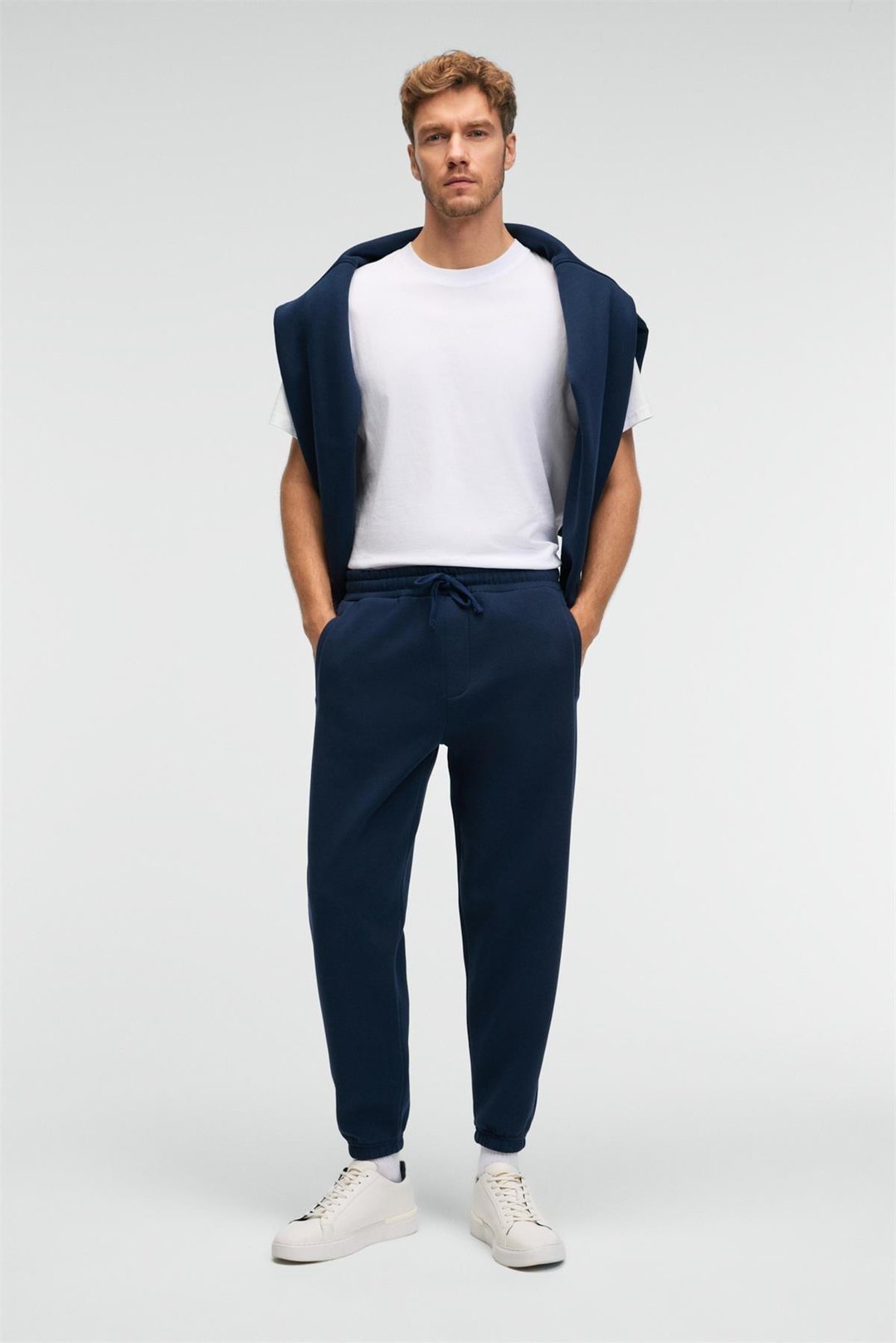 ANSEL Erkek Lastikli Dar Paça Üç Cepli Yumuşacık Organik Pamuklu Lacivert Eşofman Altı