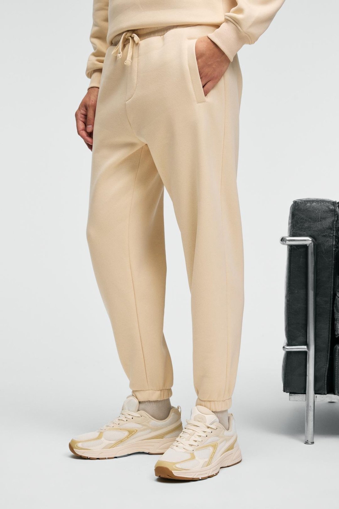 ANSEL Erkek Lastikli Dar Paça Üç Cepli Yumuşacık Organik Pamuklu Vanilya Eşofman Altı