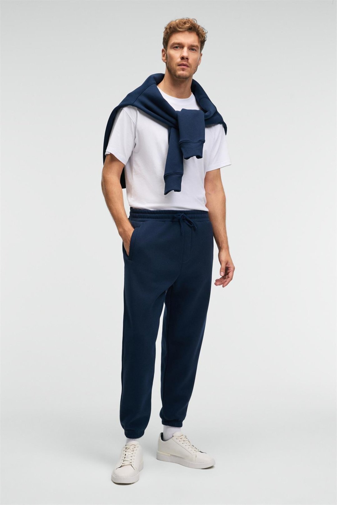 ANSEL Erkek Lastikli Dar Paça Üç Cepli Yumuşacık Organik Pamuklu Lacivert Eşofman Altı