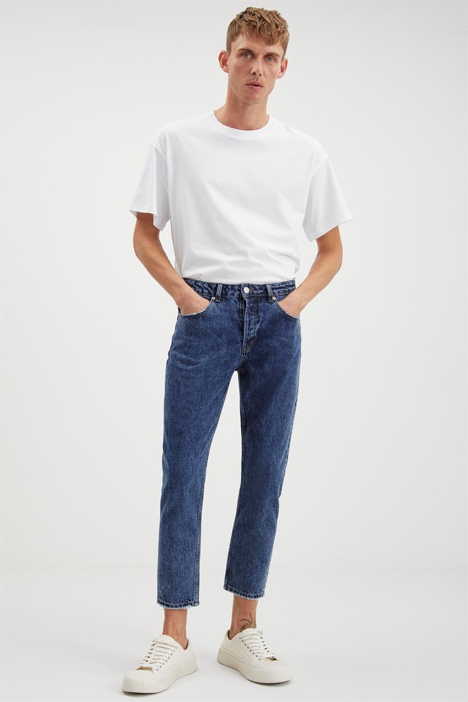 ANTONIA  Regular Mavi Tekli Jeans