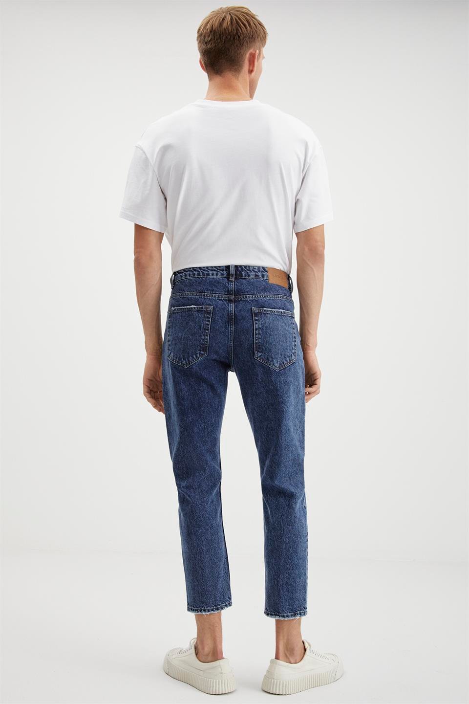 ANTONIA  Regular Mavi Tekli Jeans