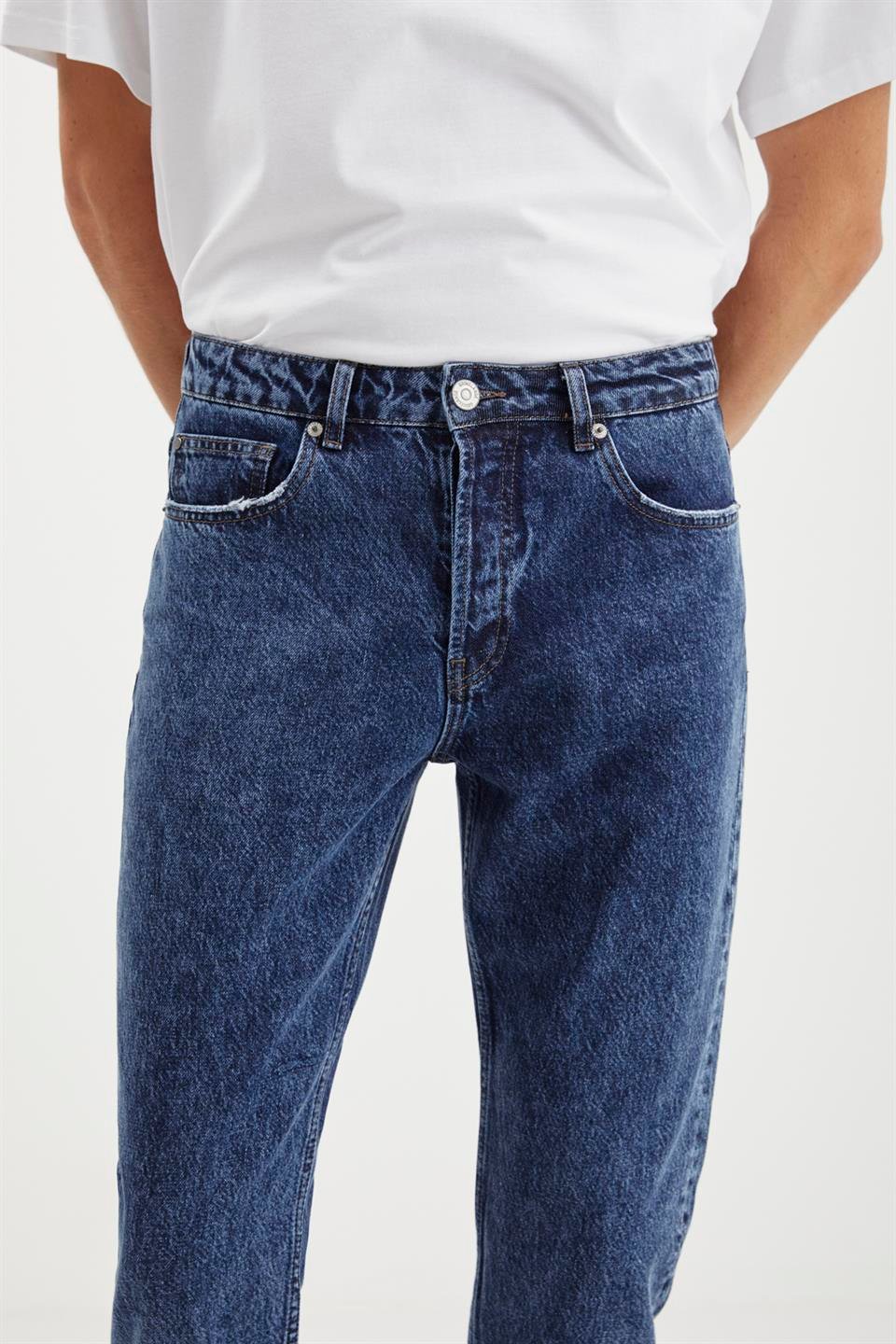 ANTONIA  Regular Mavi Tekli Jeans