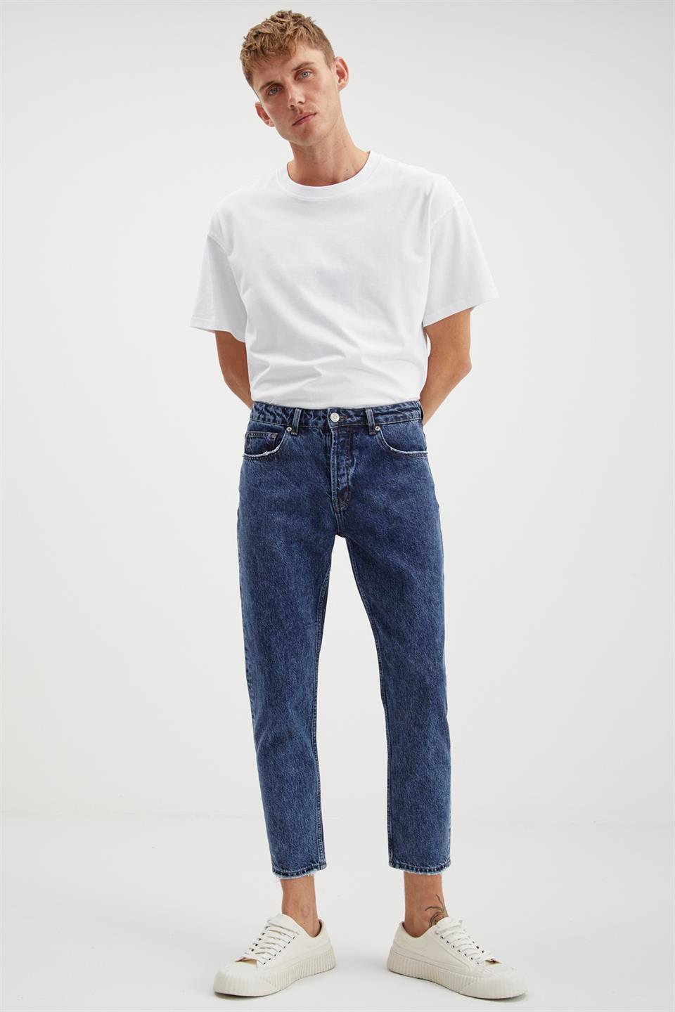 ANTONIA  Regular Mavi Tekli Jeans