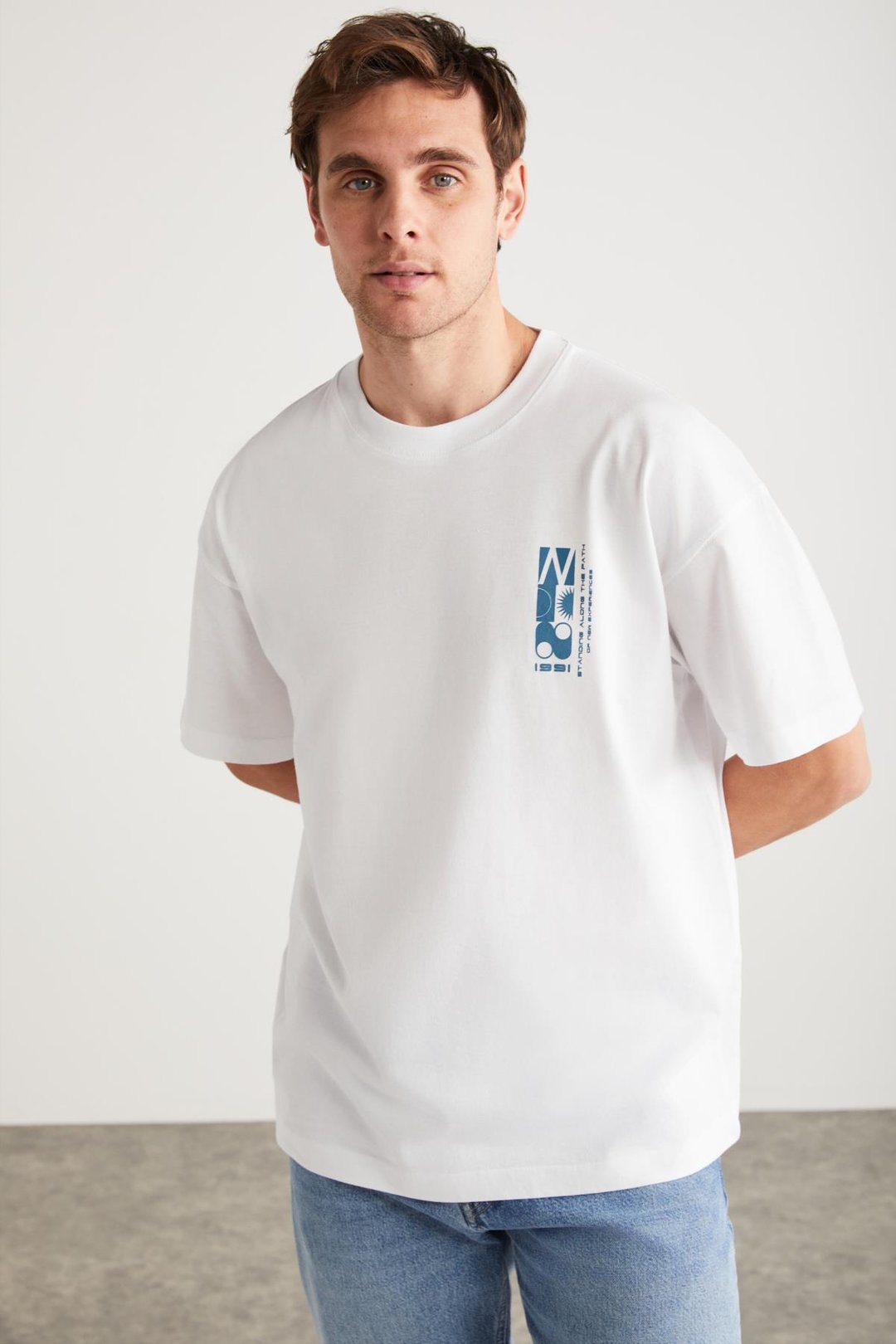 ANTONIO Basic Oversize Beyaz Tekli T-Shirt