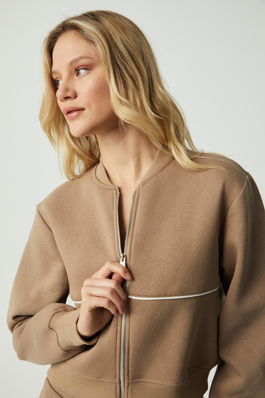 ANYUL Kadın Relaxed Bomber Yaka Vizon Sweatshirt