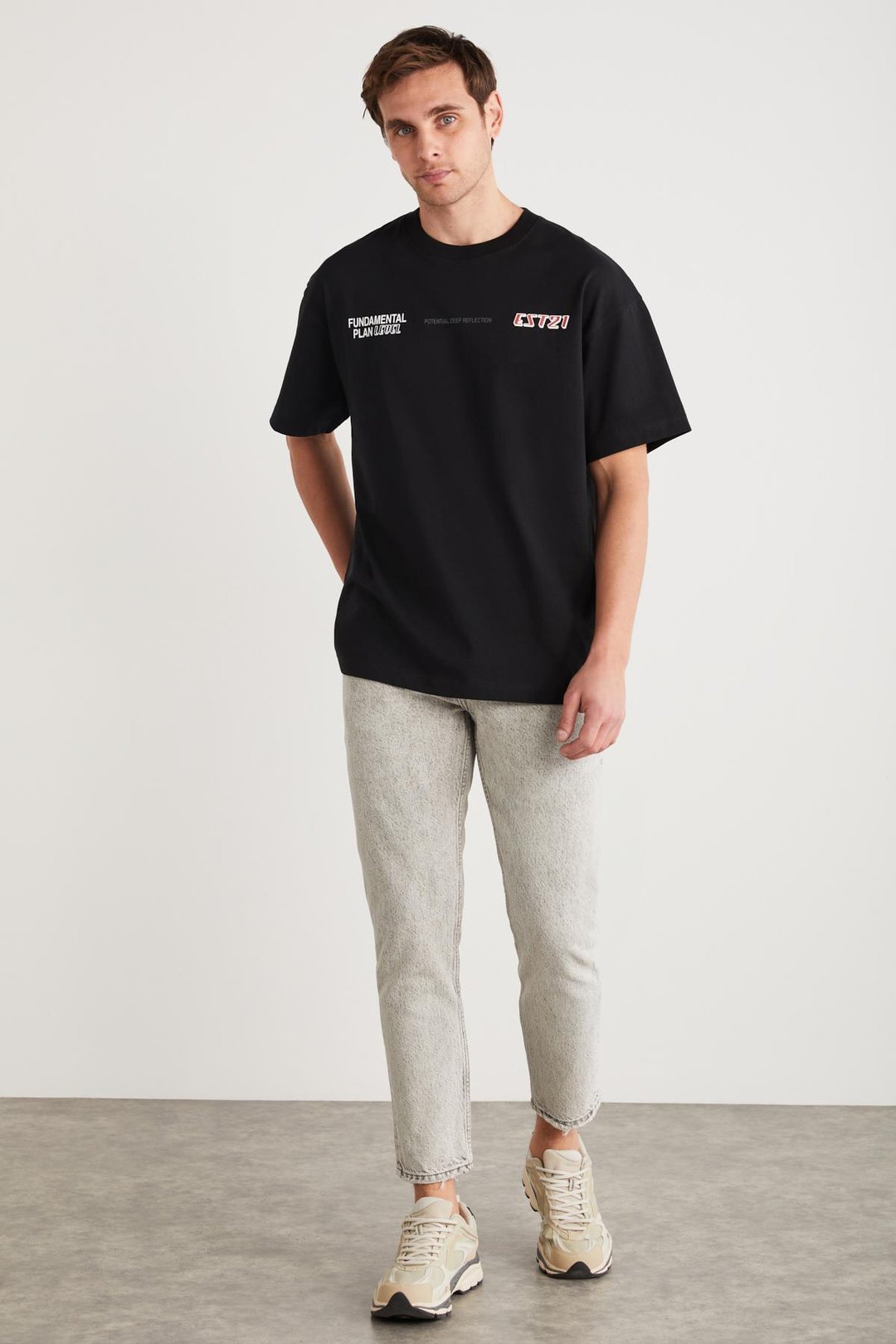 APOLO Basic Oversize Siyah Tekli T-Shirt