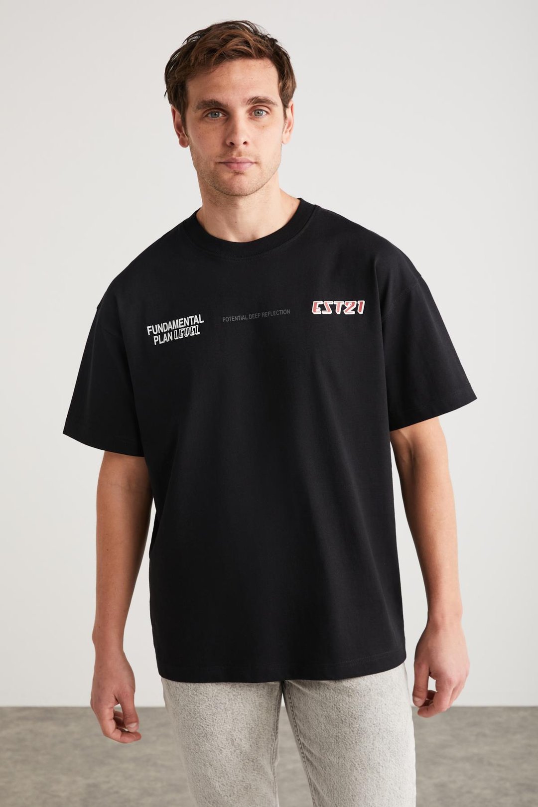 APOLO Basic Oversize Siyah Tekli T-Shirt