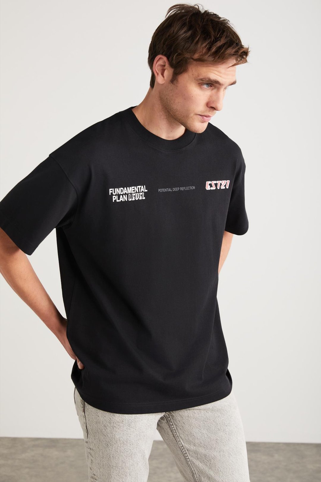 APOLO Basic Oversize Siyah Tekli T-Shirt