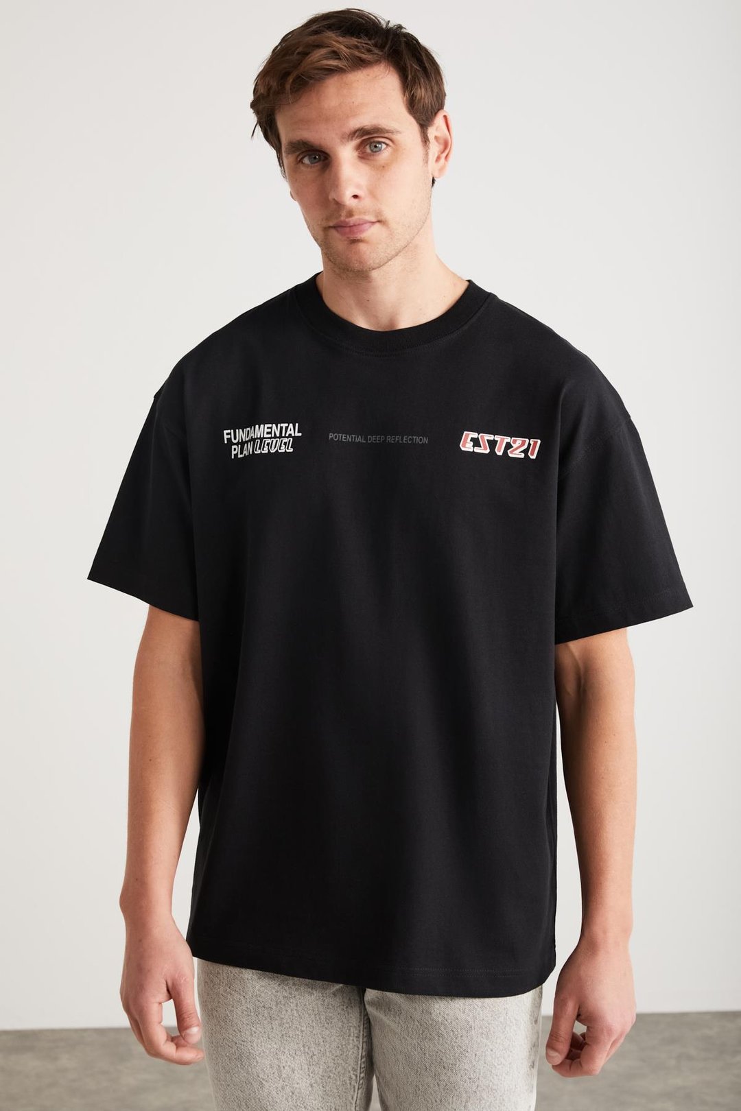 APOLO Basic Oversize Siyah Tekli T-Shirt