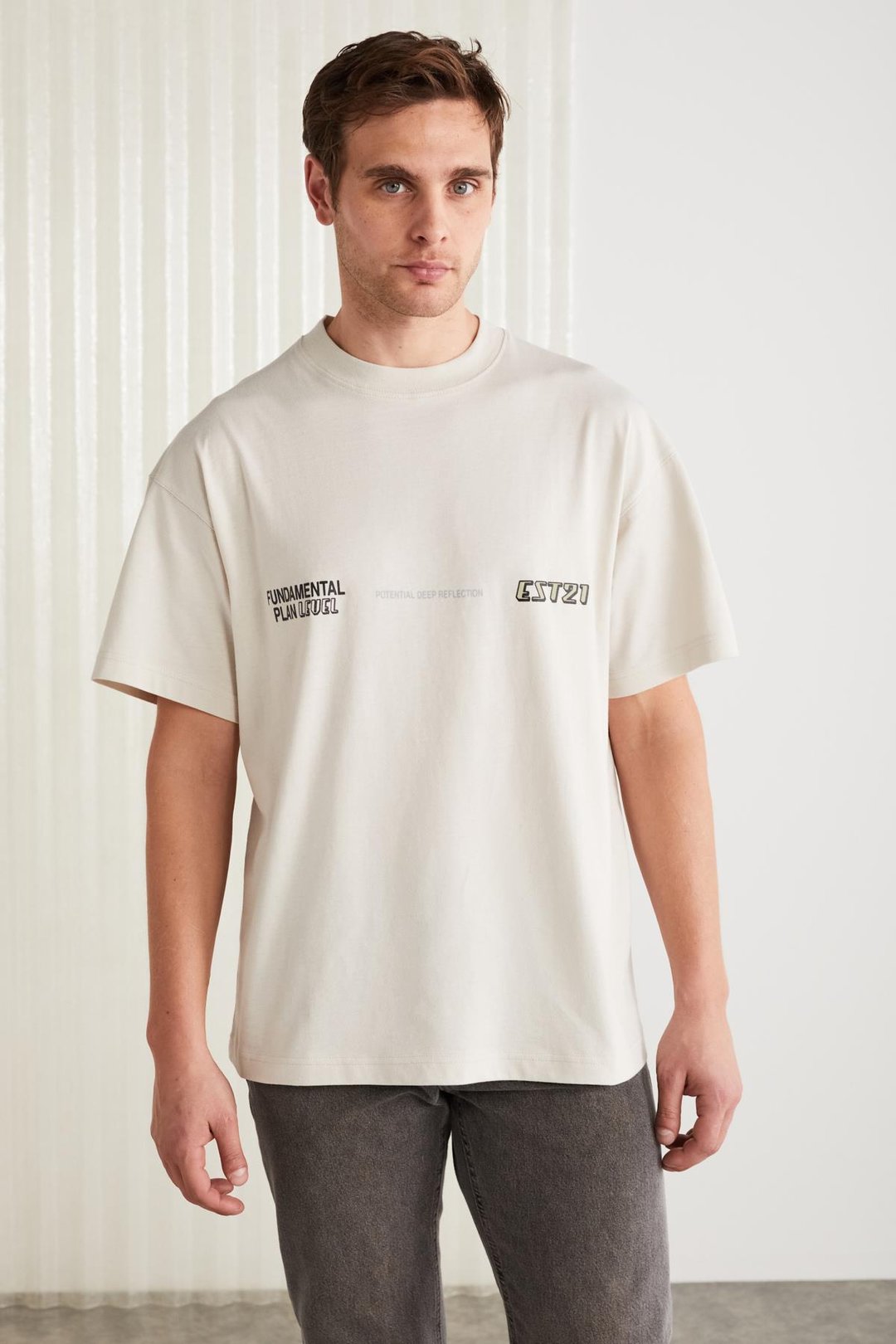 APOLO Basic Oversize Taş Rengi Tekli T-Shirt