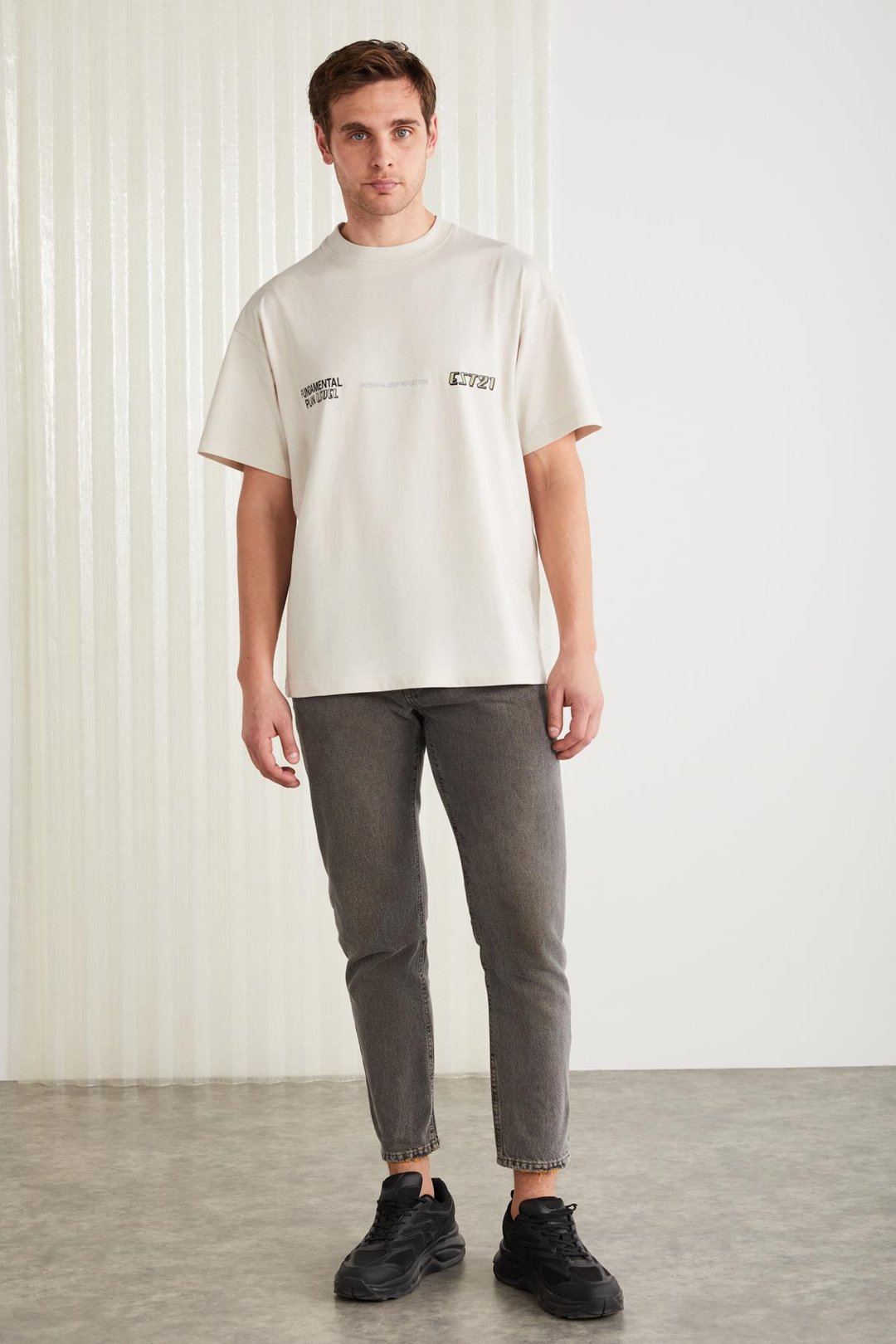 APOLO Basic Oversize Taş Rengi Tekli T-Shirt