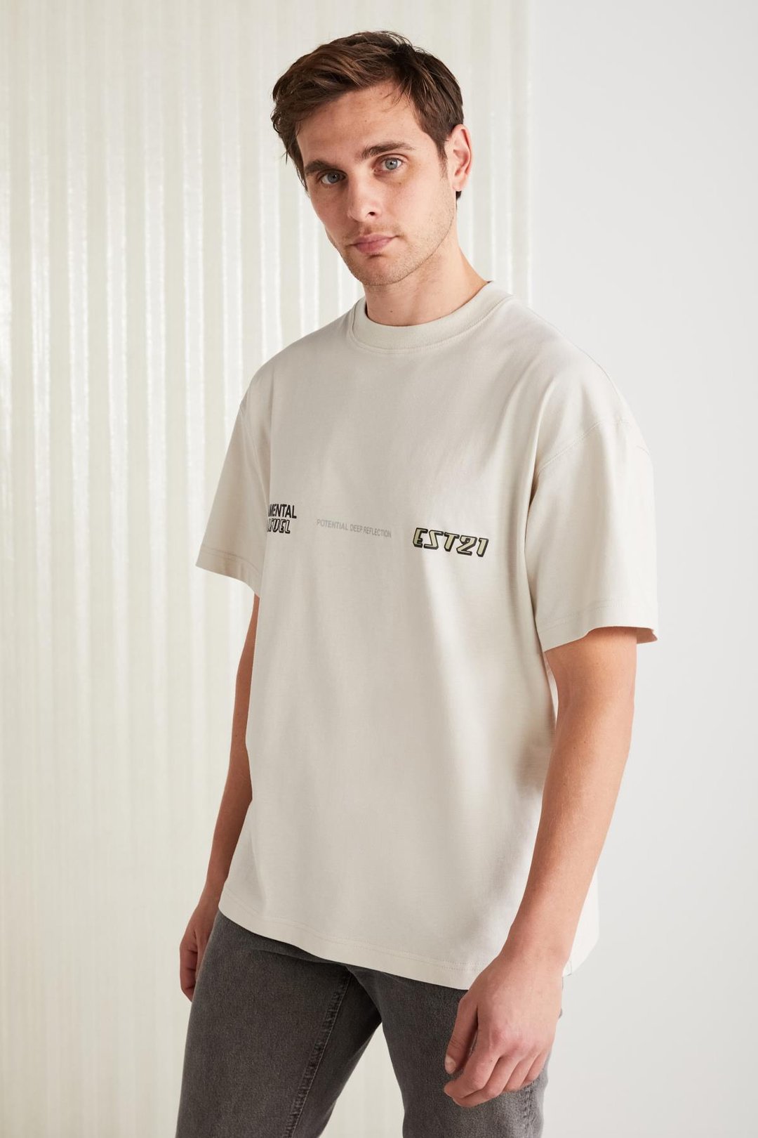 APOLO Basic Oversize Taş Rengi Tekli T-Shirt