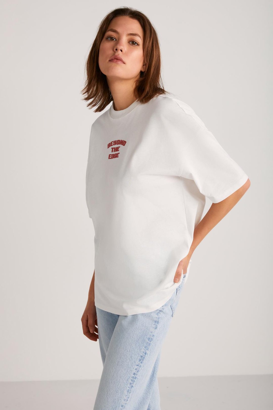 ARCADIA Basic Slim Ekru-Kırmızı Tekli T-Shirt