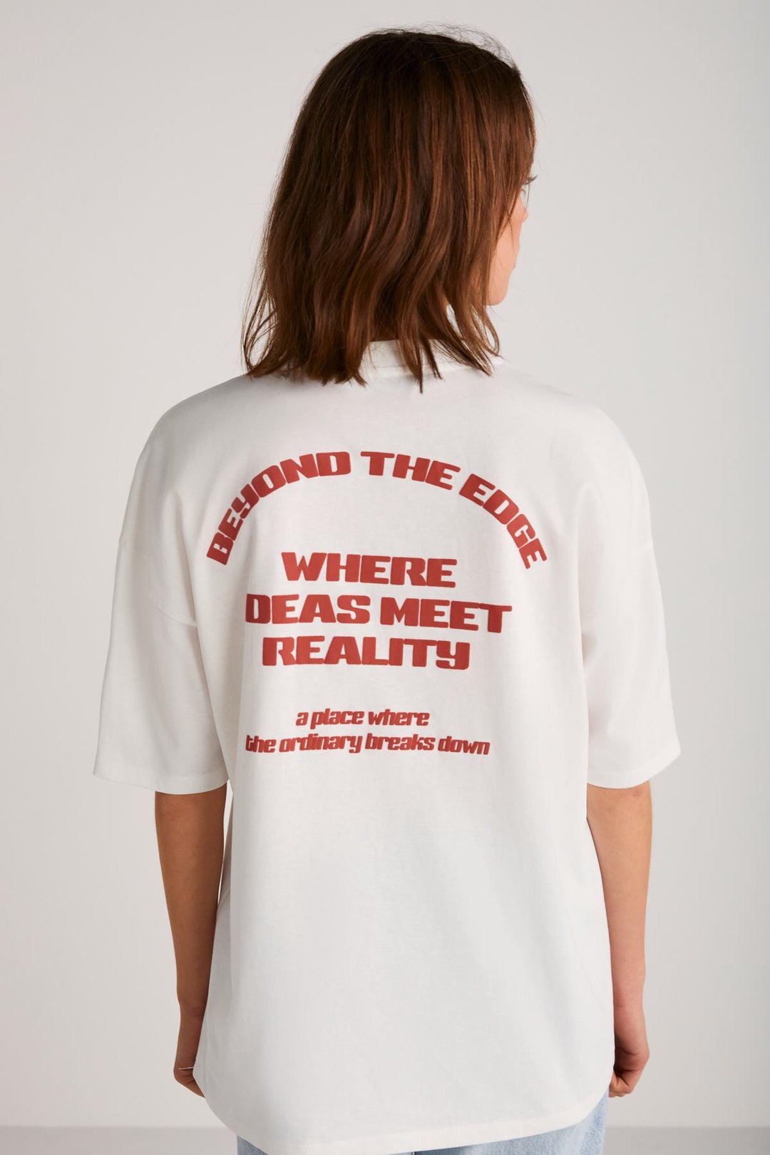 ARCADIA Basic Slim Ekru-Kırmızı Tekli T-Shirt