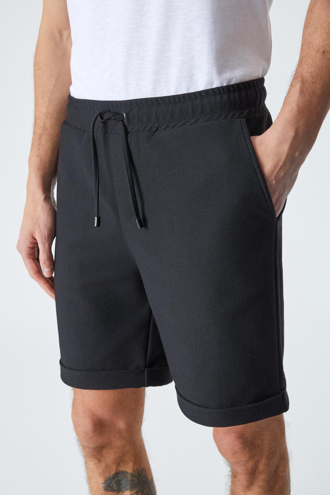 ARDIAN Erkek Comfort Fit Cepli Kordonlu Lastikli Bel Siyah Şort & Bermuda