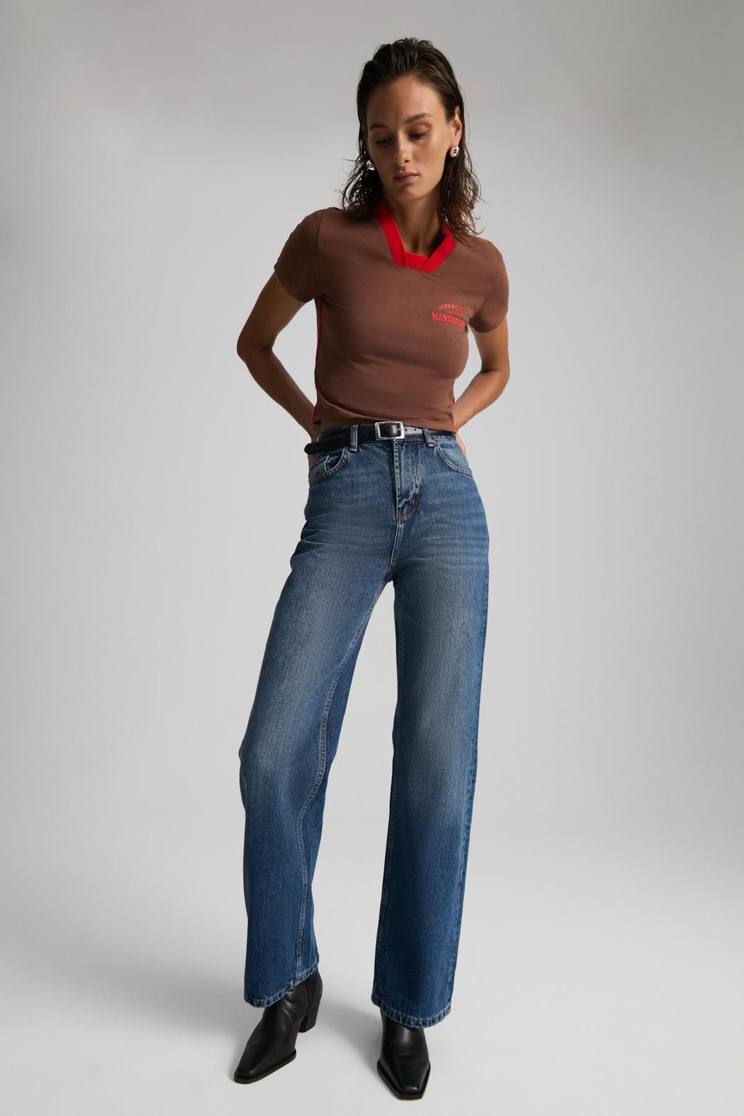 ARIANWEN %100 Polyester Kadın Kahverengi T-Shirt