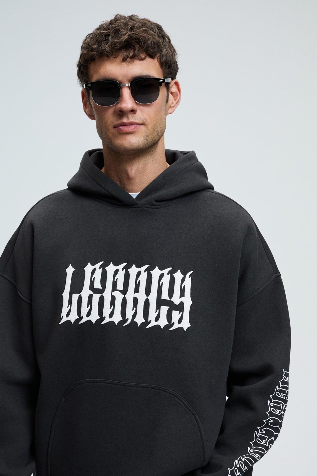 ARMAND Erkek Kapüşonlu Kanguru Cepli Önü Baskılı Oversize Antrasit Sweatshirt