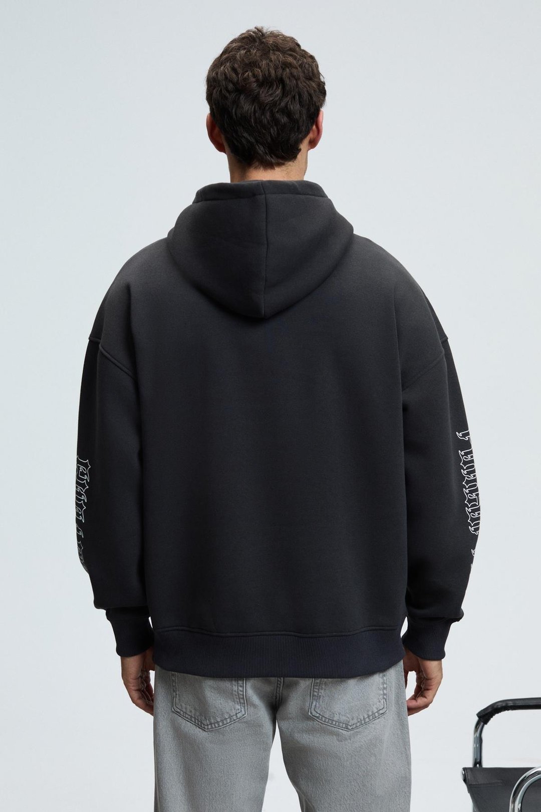 ARMAND Erkek Kapüşonlu Kanguru Cepli Önü Baskılı Oversize Antrasit Sweatshirt