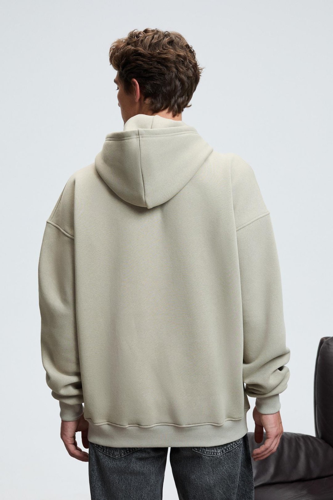 ARMAND Erkek Kapüşonlu Kanguru Cepli Önü Baskılı Oversize Taş Rengi Sweatshirt