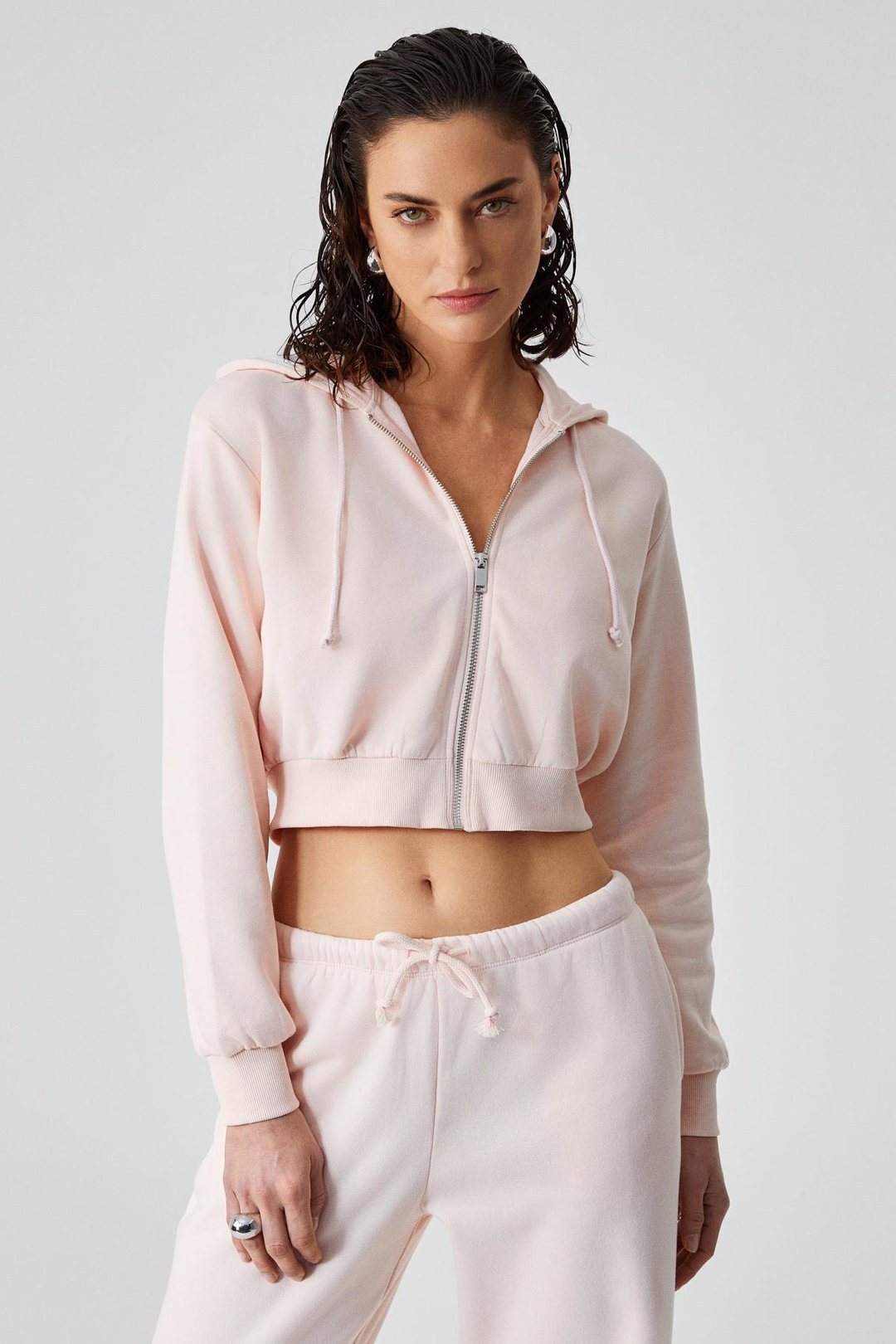 ARUBA Kadın %100 Pamuk Uzun Kol Crop Pembe Sweatshirt