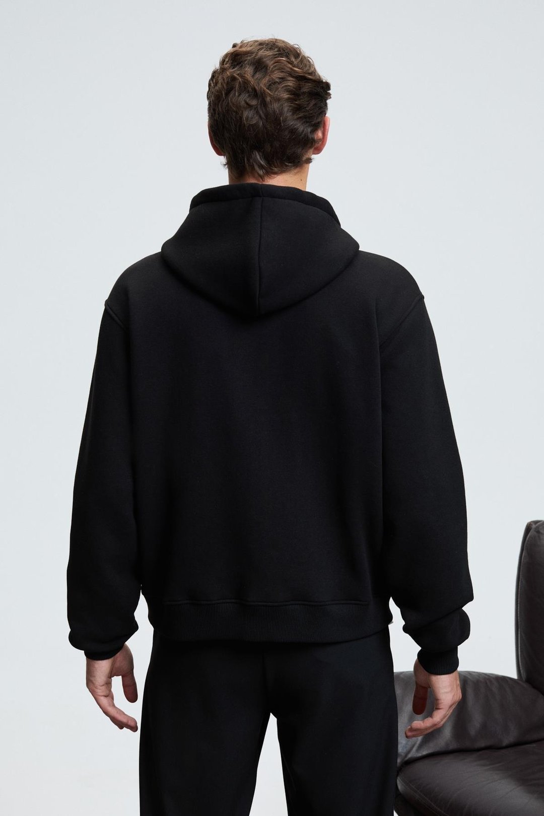 ASHBY Erkek Kapüşonlu Fermuarlı Cepli Kordonlu Regular Fit Siyah Sweatshirt