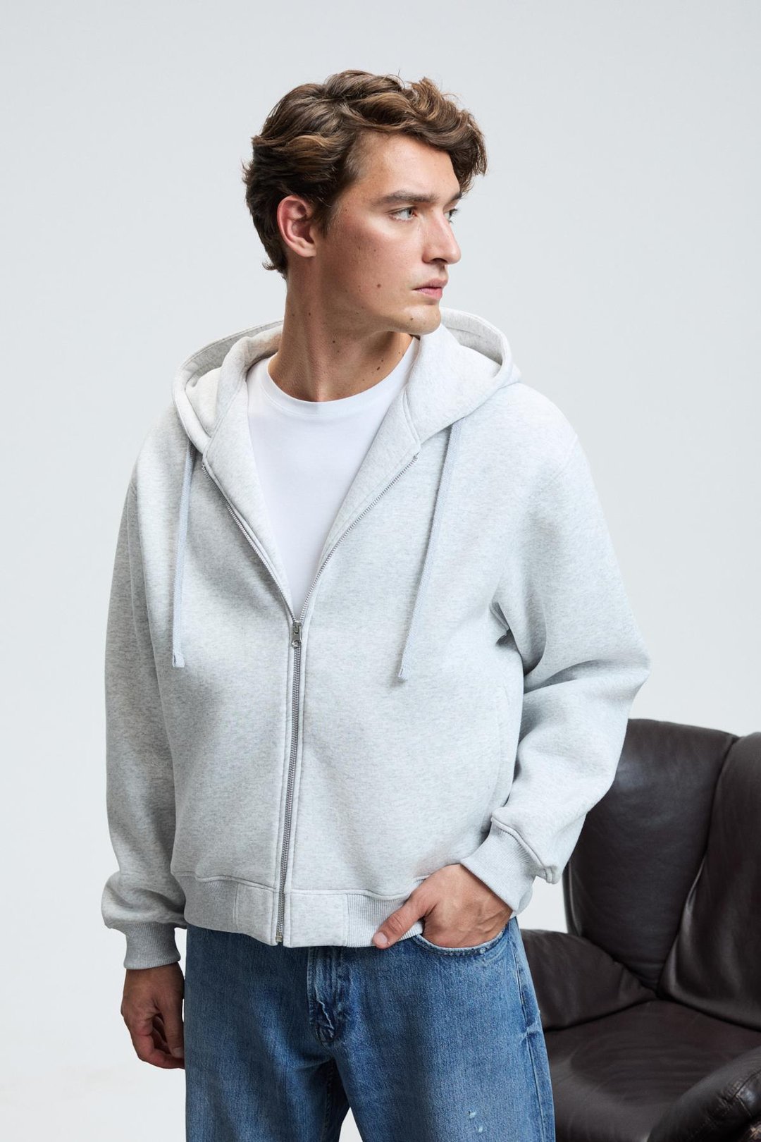 ASHBY Erkek Kapüşonlu Fermuarlı Cepli Kordonlu Regular Fit Grimelanj Sweatshirt