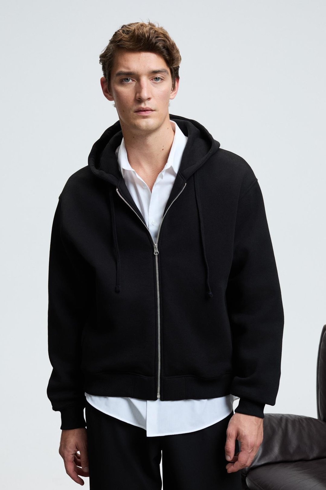 ASHBY Erkek Kapüşonlu Fermuarlı Cepli Kordonlu Regular Fit Siyah Sweatshirt