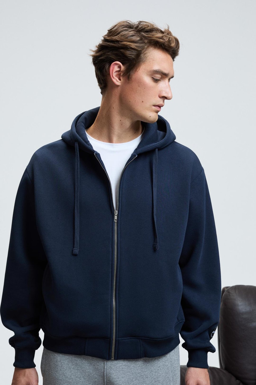 ASHBY Erkek Kapüşonlu Fermuarlı Cepli Kordonlu Regular Fit Lacivert Sweatshirt