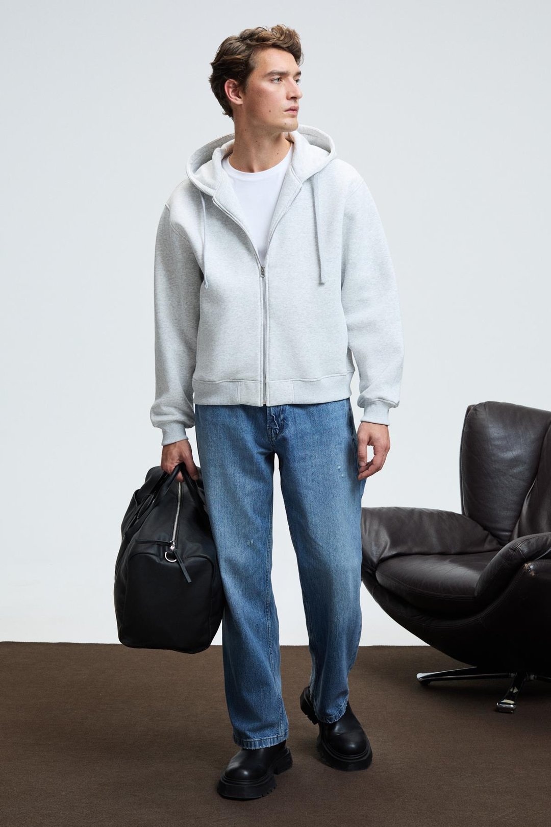 ASHBY Erkek Kapüşonlu Fermuarlı Cepli Kordonlu Regular Fit Grimelanj Sweatshirt